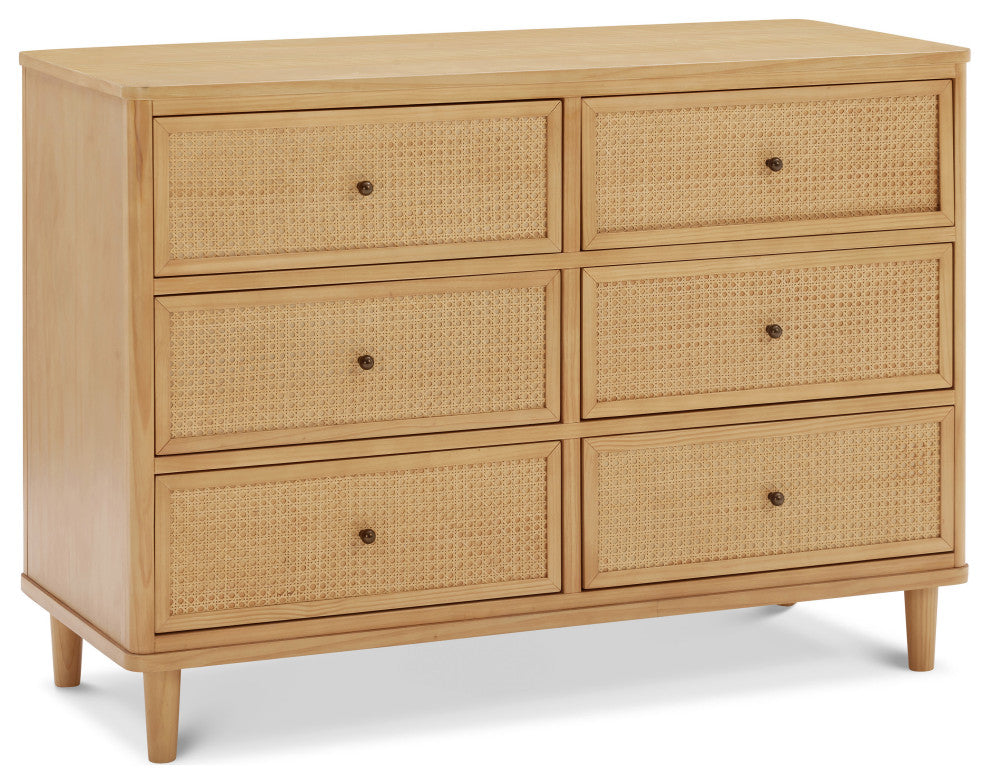 Marin With Cane 6 Drawer Assembled Dresser, Honey/Honey Cane