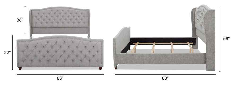 Marcella Upholstered Tufted Shelter Wingback Panel Bed, Silver Grey Polyester, King
