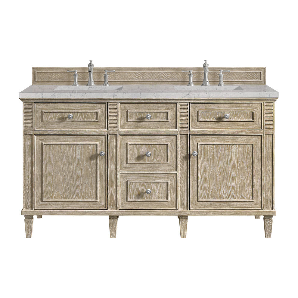 Lorelai 60" Double Vanity, Oak, 3 CM Eternal Jasmine Pearl Top