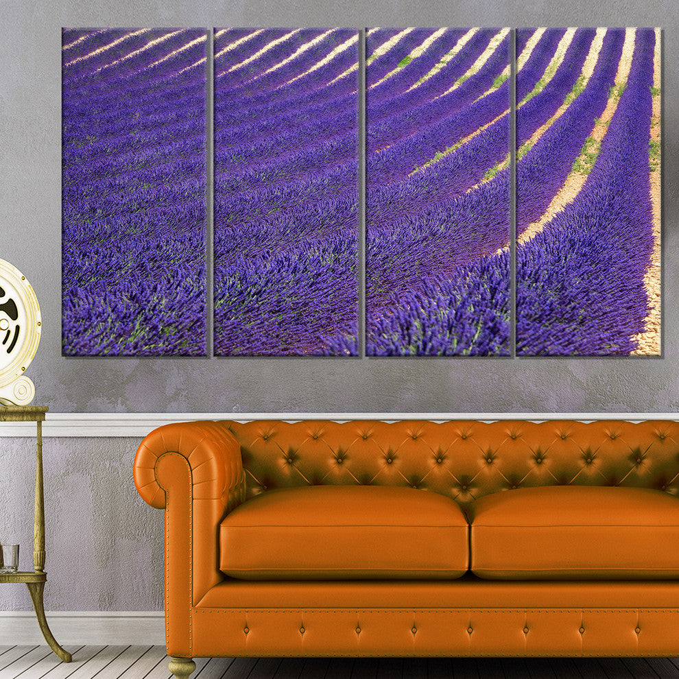 "Lavender Blooming Fields As Texture" Landscape Wall Art, 4 Panels, 48"x28"