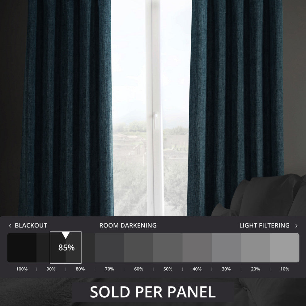 Faux Linen Darkening Curtain Single Panel, Story Blue, 50"x108"