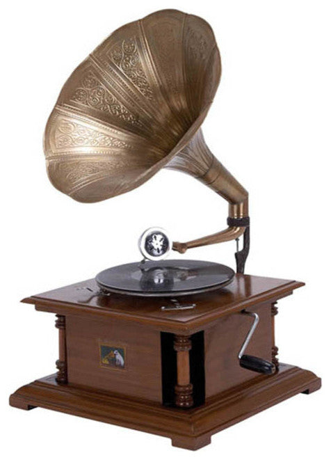 Decorative Antique-Style RCA Victor Phonograph Gramophone With Brass Horn