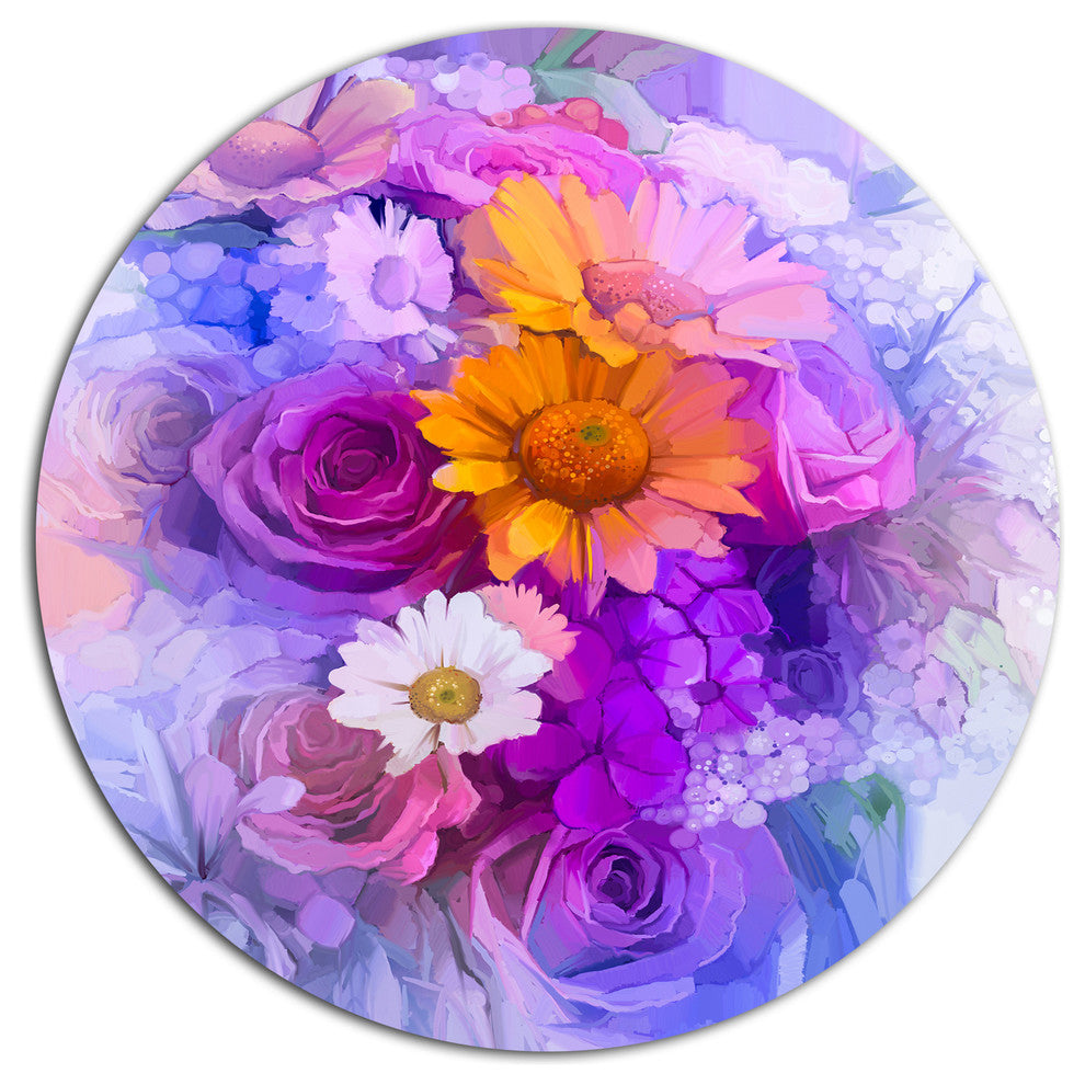 Rose Daisy And Gerbera Flowers, Floral Disc Metal Wall Art, 36"