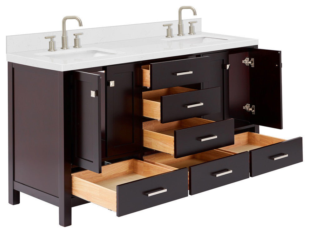 Ariel Cambridge 66" Double Rectangle Sinks Vanity, Carrara Quartz