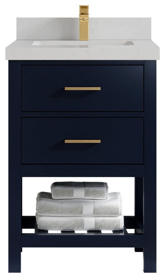 Parker 24" Single Sink Bath Vanity, Navy Blue 2" Carrara Quartz