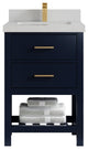 Parker 24" Single Sink Bath Vanity, Navy Blue 2" Carrara Quartz