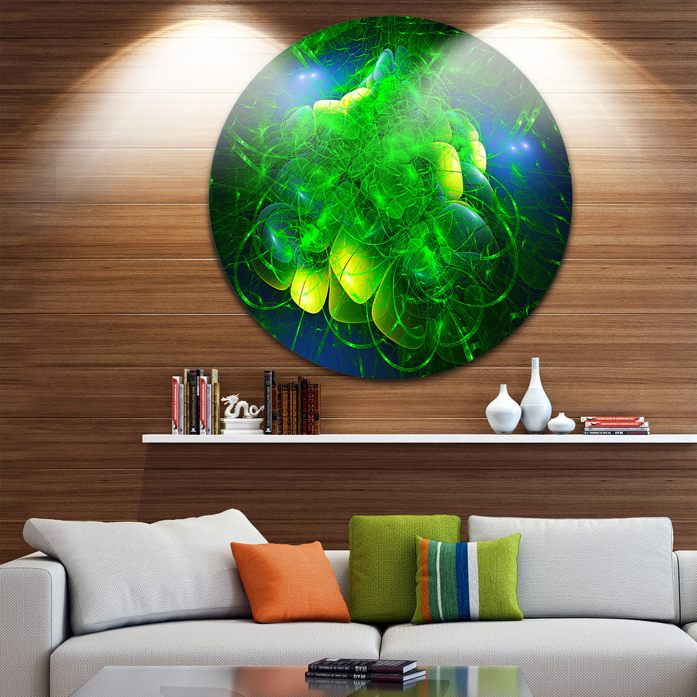 Alien Mystical Flower Green, Floral Digital Round Metal Wall Art, 11"