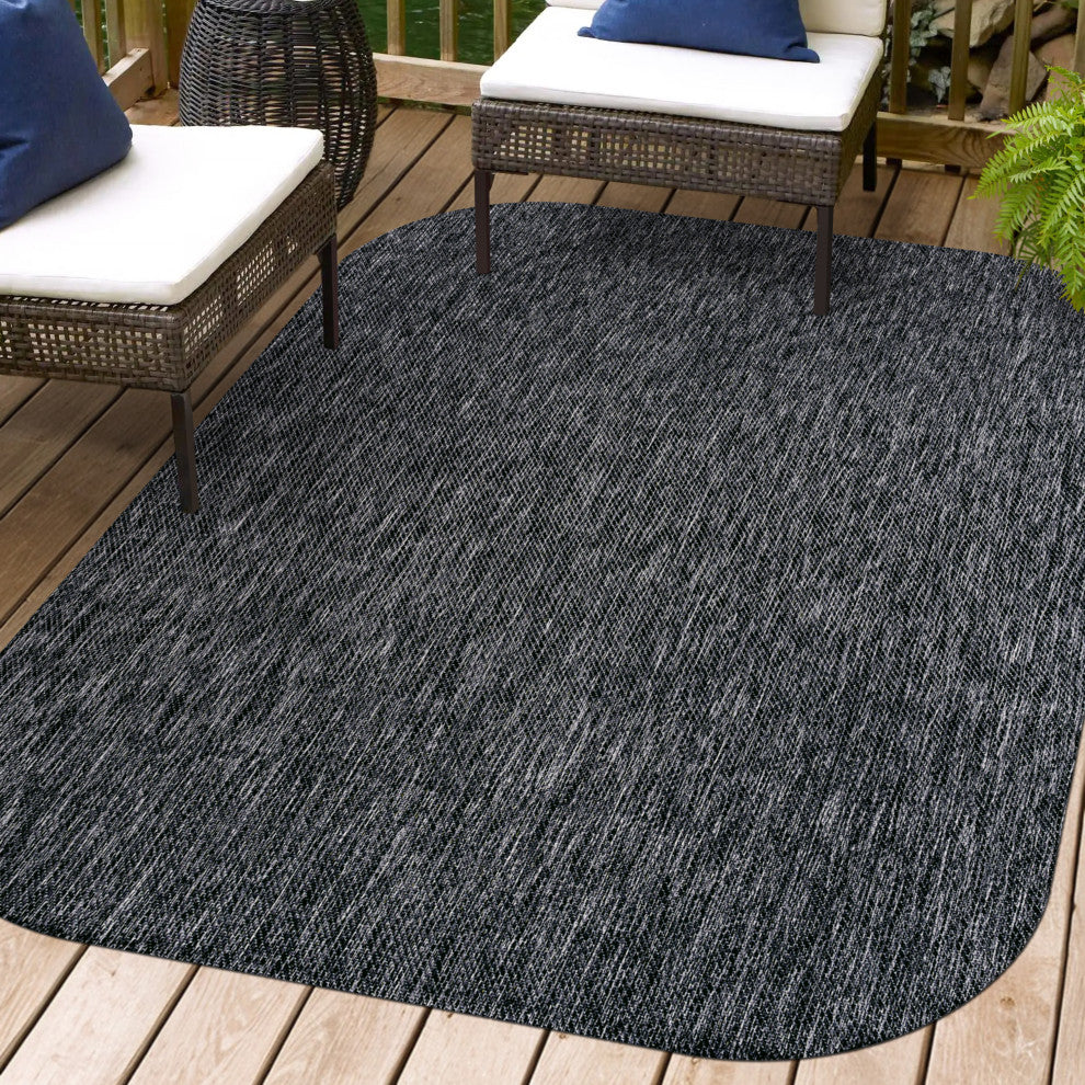 Miles Modern Minimalist Radius Corner Solid Indoor/Outdoor Shaped Area Rug