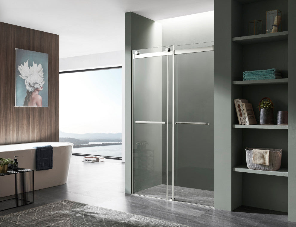 ANZZI Kahn 76" H Frameless Sliding Shower Door, Chrome, 48" W
