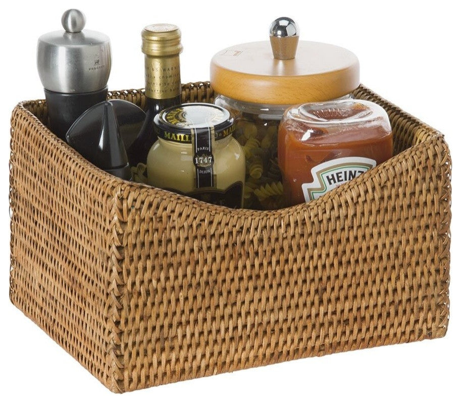La Jolla Handwoven Rattan Organizing and Shelf Basket, Honey-Brown