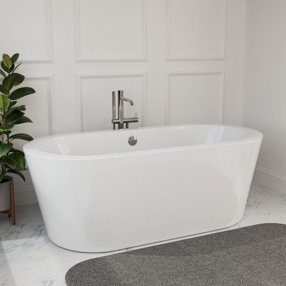 Empava 59" Luxury Freestanding Bathtub Acrylic Soaking Tub Modern Standalone