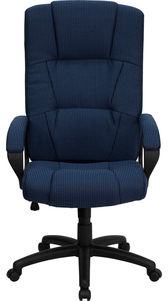 High Back Navy Blue Fabric Executive Swivel Chair With Arms