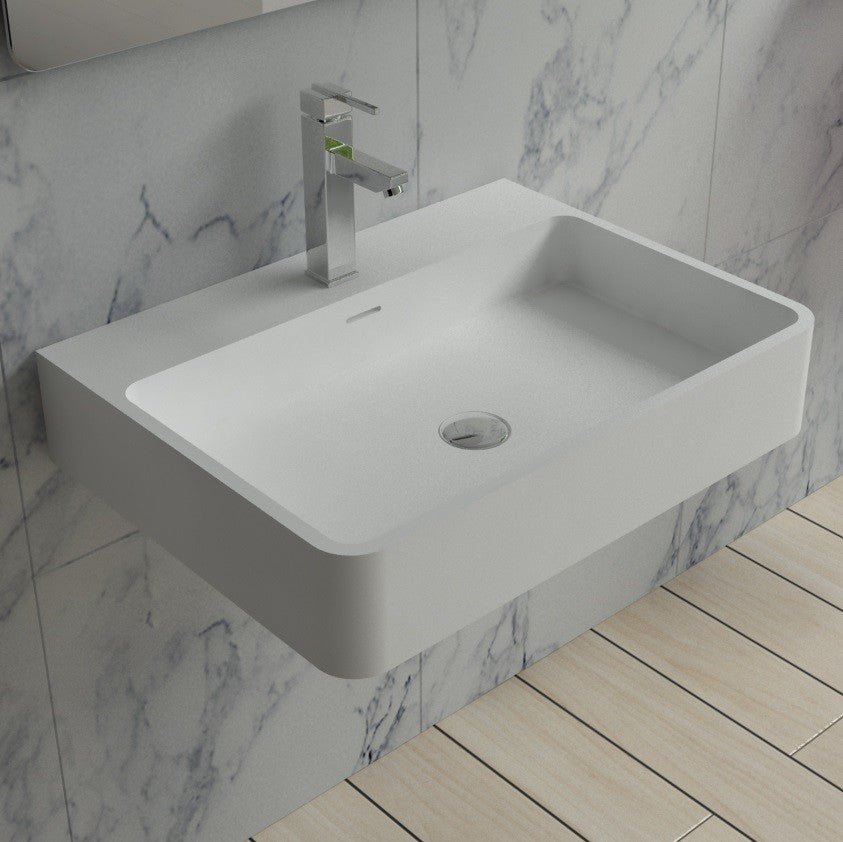 ADM Rectangular Wall Mounted Countertop Sink, White, 24", Glossy White