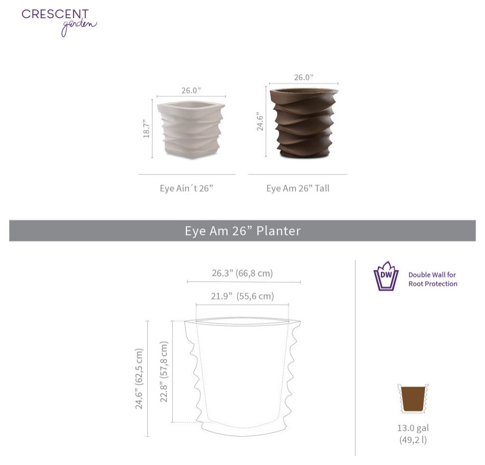 Eye Am Artistic Curved Planter for All Weather - 26" Planter, Caviar Black