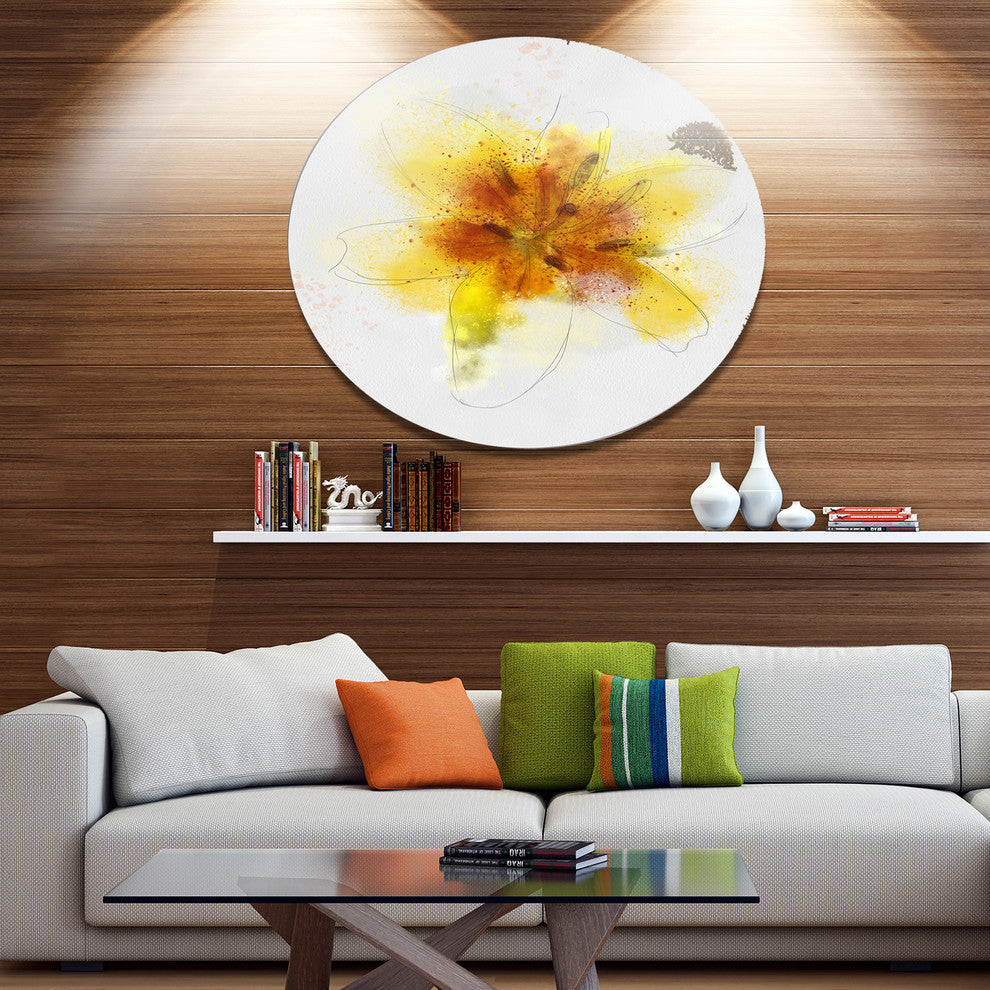 Yellow Flower Sketch On White, Flower Round Wall Art, 23"