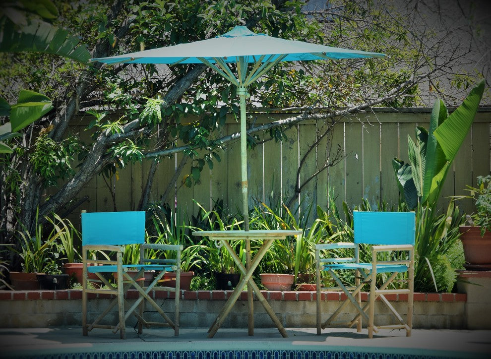 Bamboo 4-Piece Round Table Set, Aqua