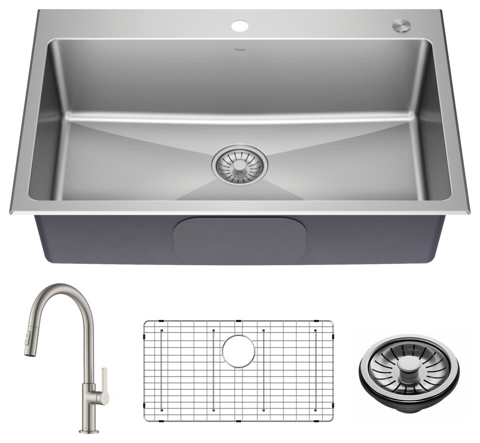 KRAUS Standart PRO 33" Drop, / Undermount Kitchen Sink and Pulldown Faucet SFS