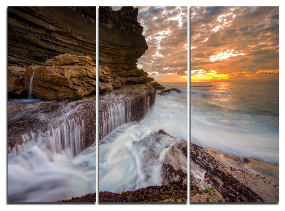"White Sea Waters at Coogee Beach" Metal Wall Art, 3 Panels, 36"x28"