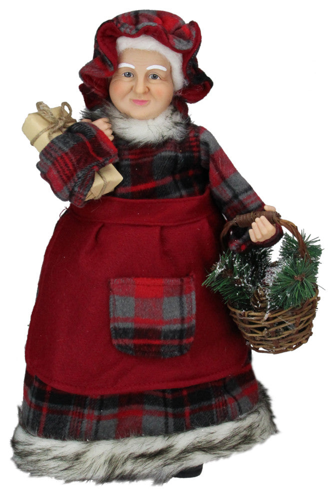 Country Rustic Mrs. Claus in Red Checkered Dress Figure