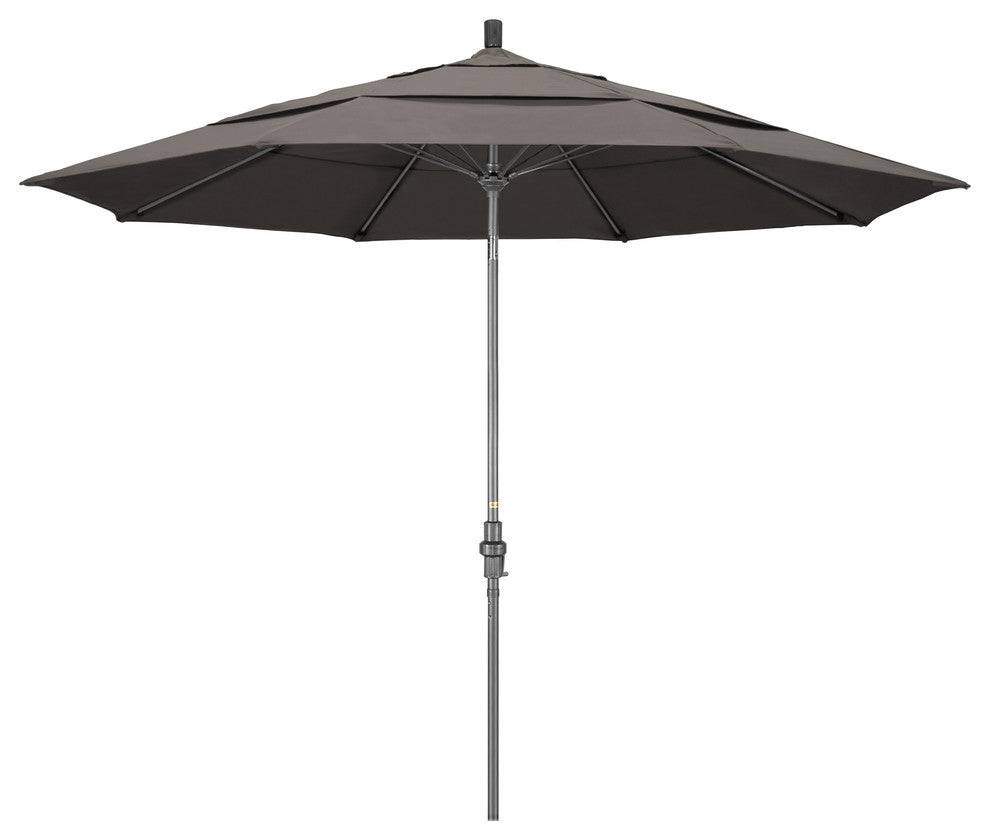 11' Grey Collar Tilt Crank Aluminum Umbrella, Pacifica, Taupe