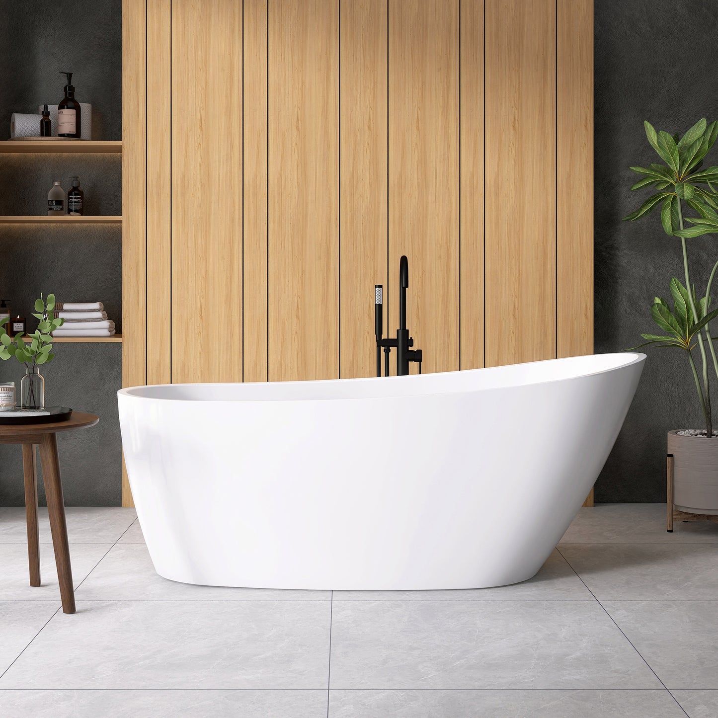 Lahore Freestanding Acrylic Soaking Bathtub, White, 59.1"l X 29.1"w