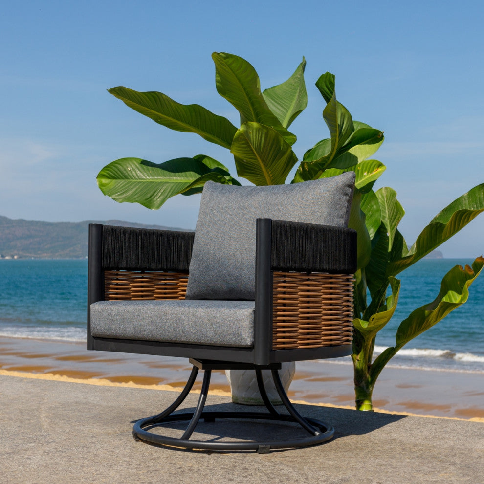 Safavieh Harrison Indoor-Outdoor Swivel Chair, Black/Grey