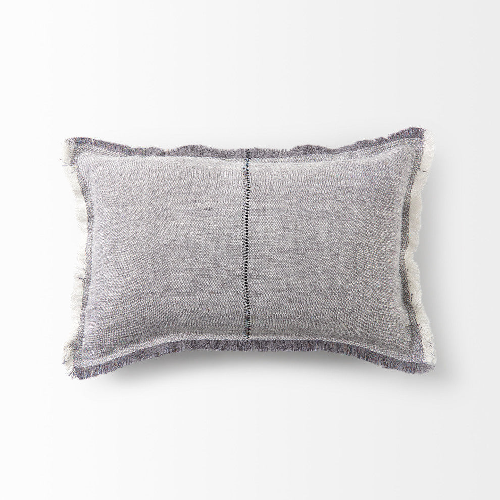 Thais 13"Lx21"W Gray Fabric Fringed Decorative Pillow Cover