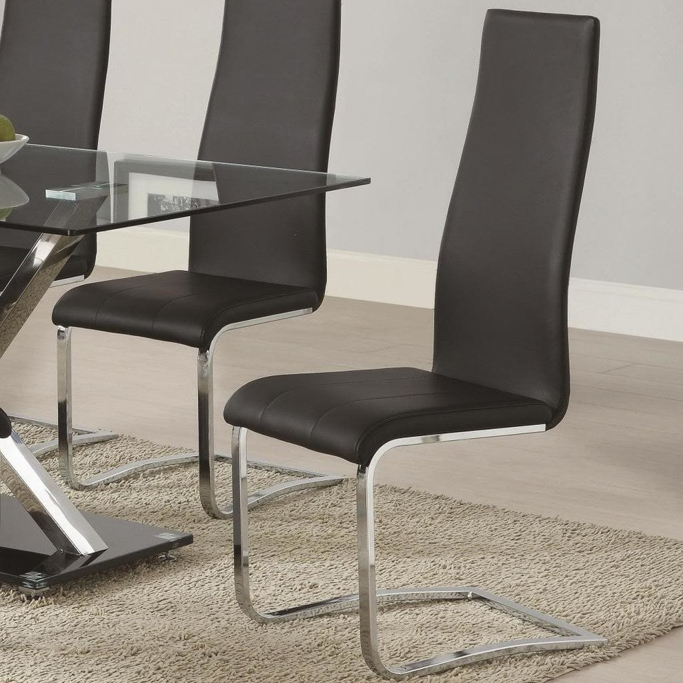 Black Faux Leather Dining Chairs With Chrome Legs, Set of 4