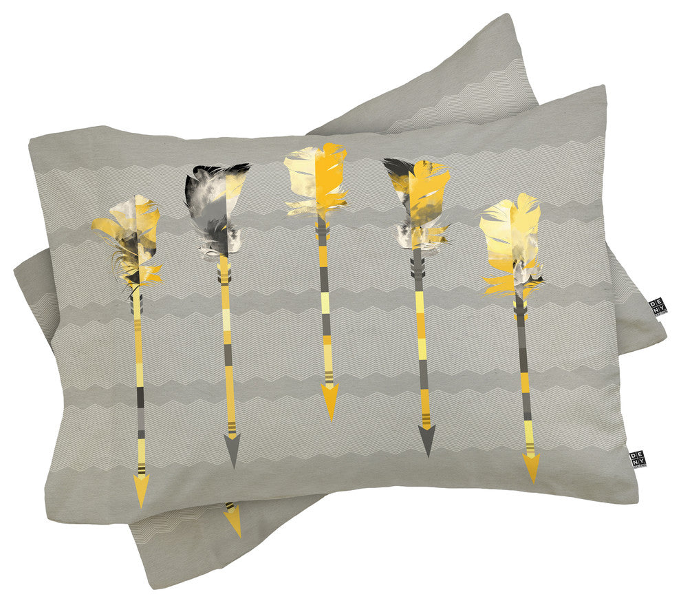 Deny Designs Iveta Abolina Gray Yellow Feathers Pillowcase