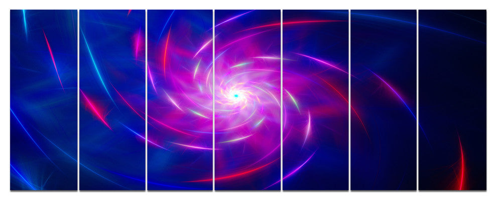 Blue Whirlpool Fractal Spirals, Abstract Art on Canvas, 83"x32", 7 Panels
