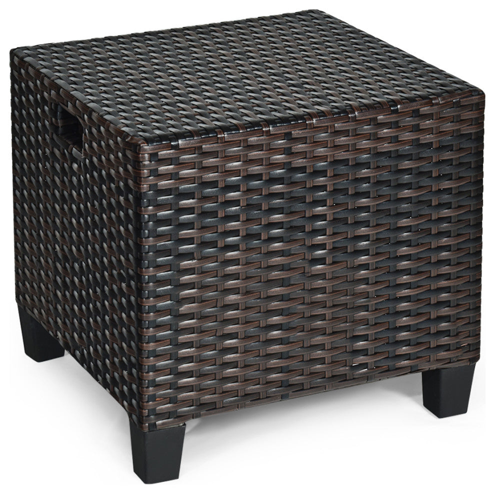 Costway 2PCS Patio Rattan Ottoman Cushioned Seat Foot Rest Coffee Table