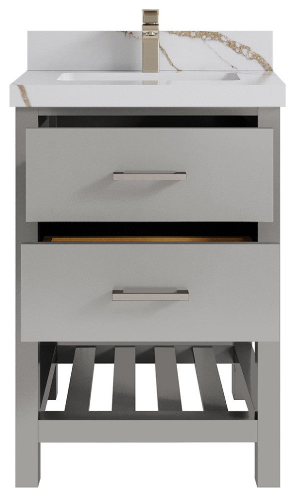 Parker 24" Single Sink Bath Vanity, Elephant Skin Gray 2" Calacatta Gold