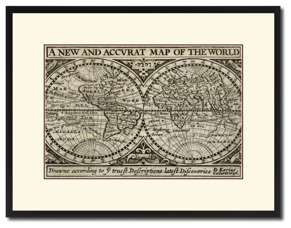 The World Vintage Map Print On Canvas With Picture Frame 16" X 21"