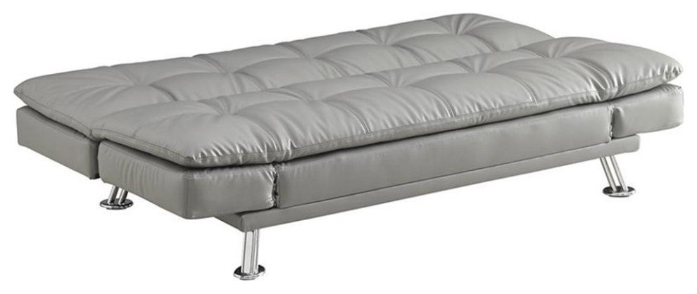 Bowery Hill Faux Leather Tufted Sleeper Sofa in Dark Gray