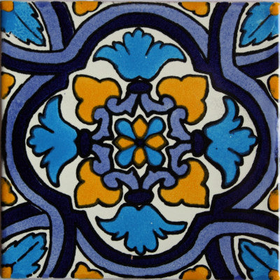 4-Piece Movas Talavera Mexican Tile, 6x6"