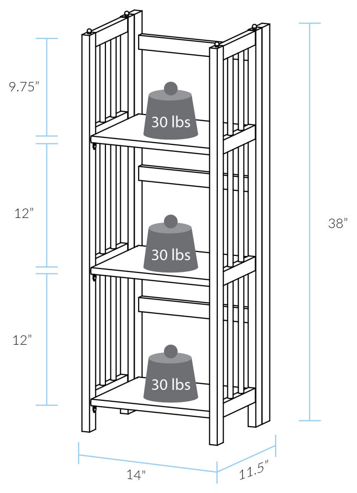 3-Shelf Folding Bookcase 14" Wide, Walnut