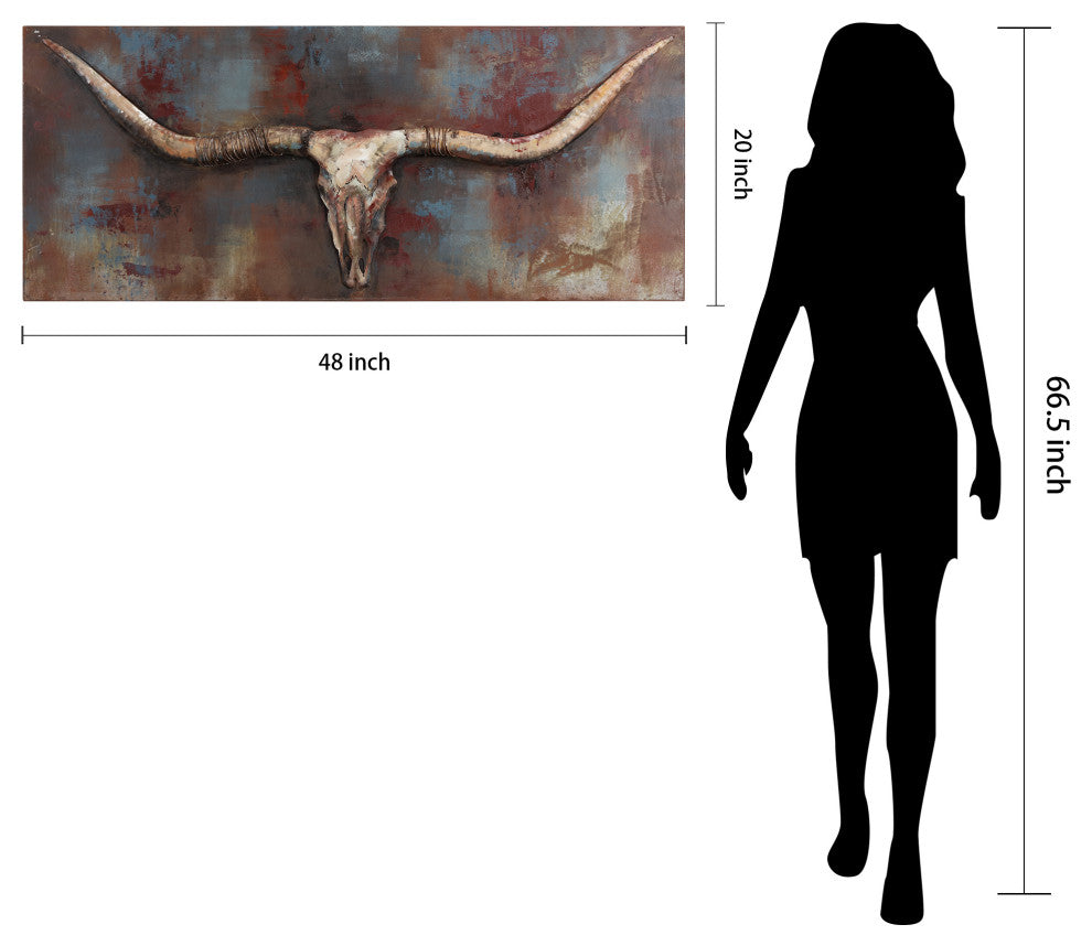 Long Horn Primo Mixed Media Hand Painted 3D Metal Wall Art