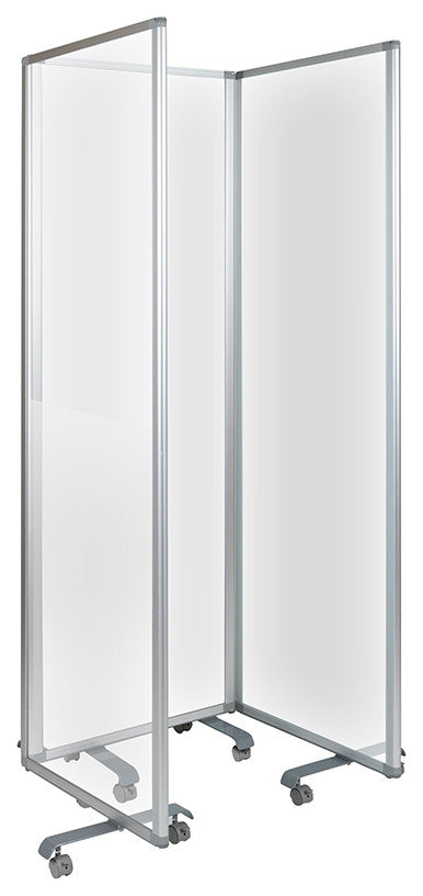 Transparent Acrylic Mobile 3 Section Partition  72"H x 24"L