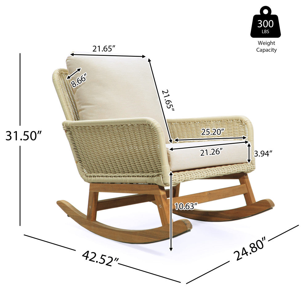 CKH Outdoor 3-Piece Rocking Chair Set with Cushions & Table, Ivory/Natural
