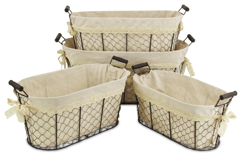 Lined Oval Wire Baskets, Set of 4