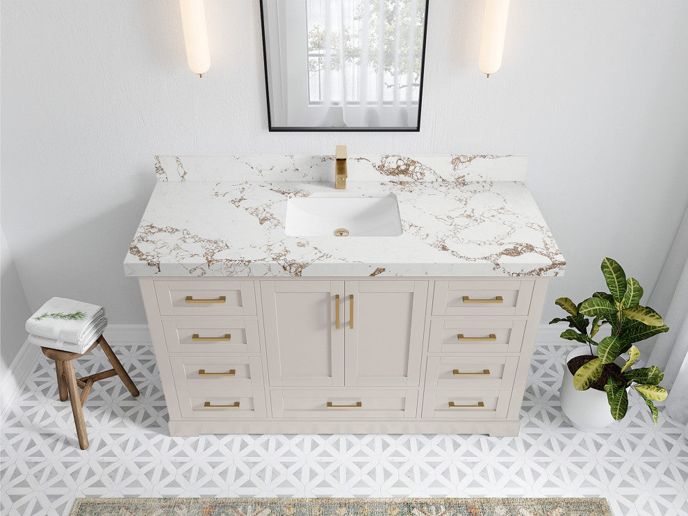Boston 60" Single Bathroom Vanity in Fine Grain 2" Viola Gold