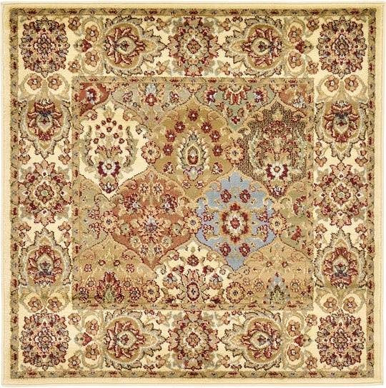 Unique Loom Cream Athens Voyage 4' 0 x 4' 0 Square Rug
