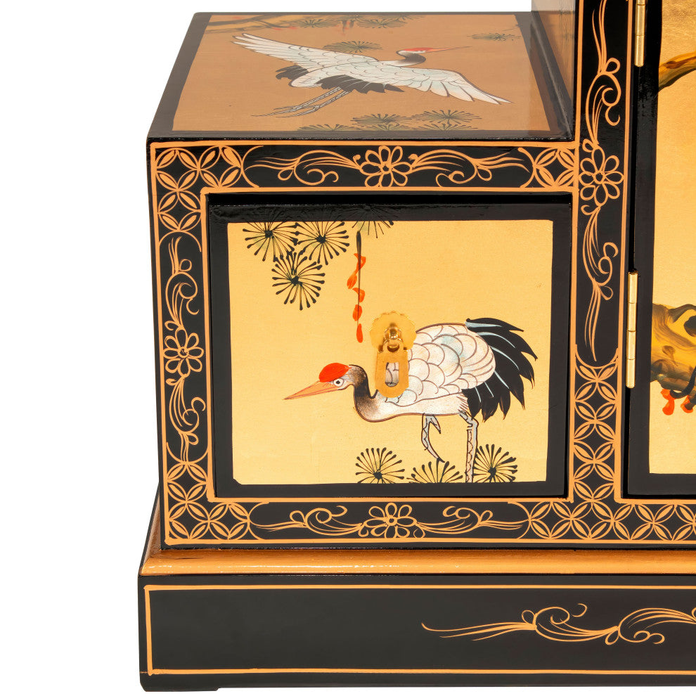 Gold Lacquer Step Tansu Cranes