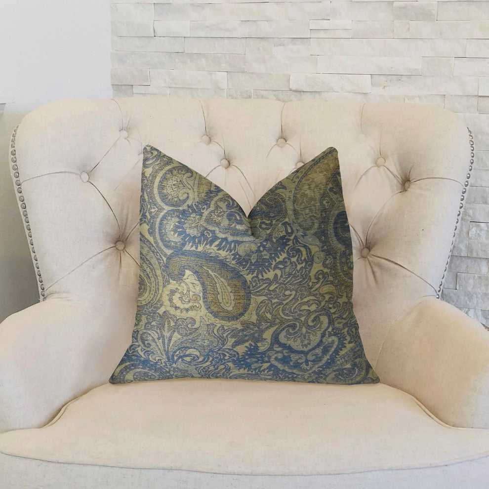 Myrtle Navy Blue and Taupe Handmade Luxury Pillow, 18"x18"