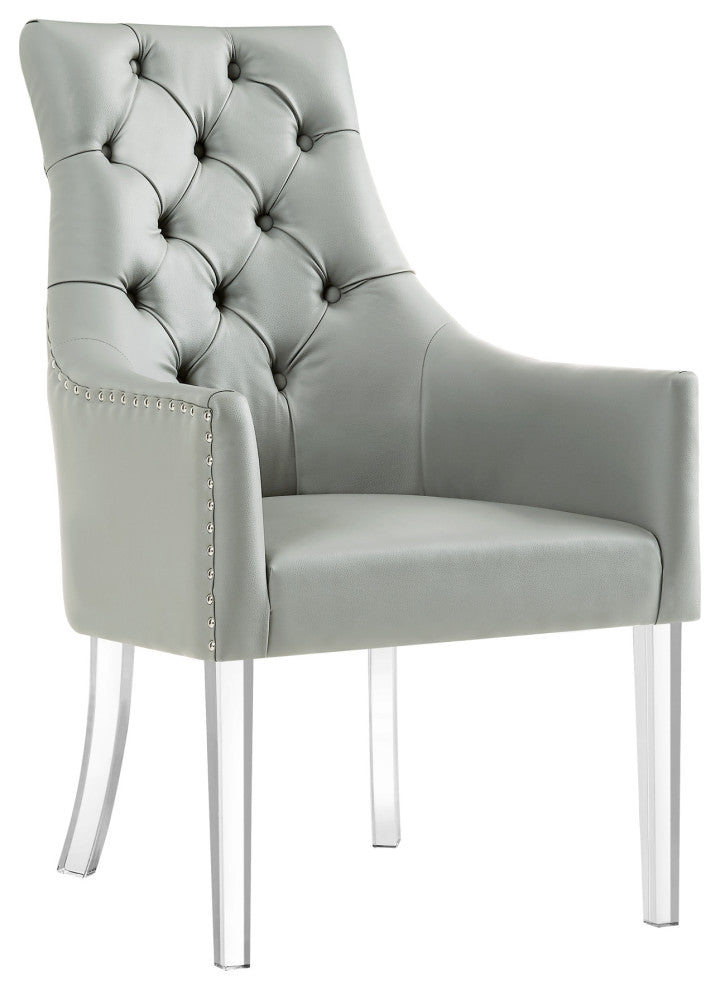 Naomi Acrylic Leg Dining Chair, Armless, Set of 2, Gray, Leather PU