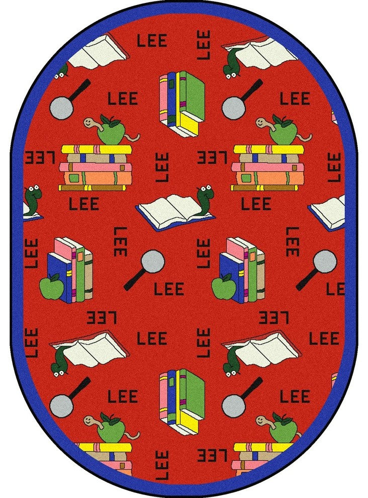 Kid Essentials Rug, Bookworm, Spanish, 7'8"x10'9" Oval, Red