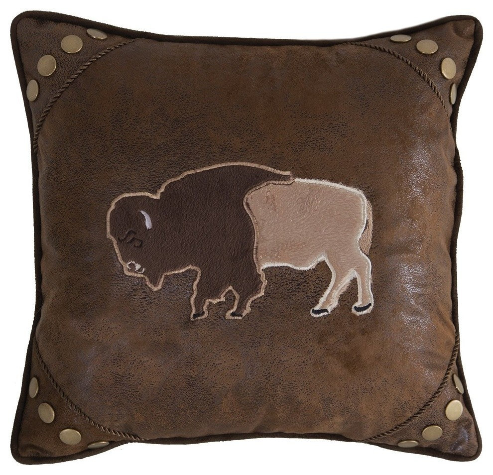 Carstens Wrangler Faux Leather Buffalo Throw Pillow, 18"x18"