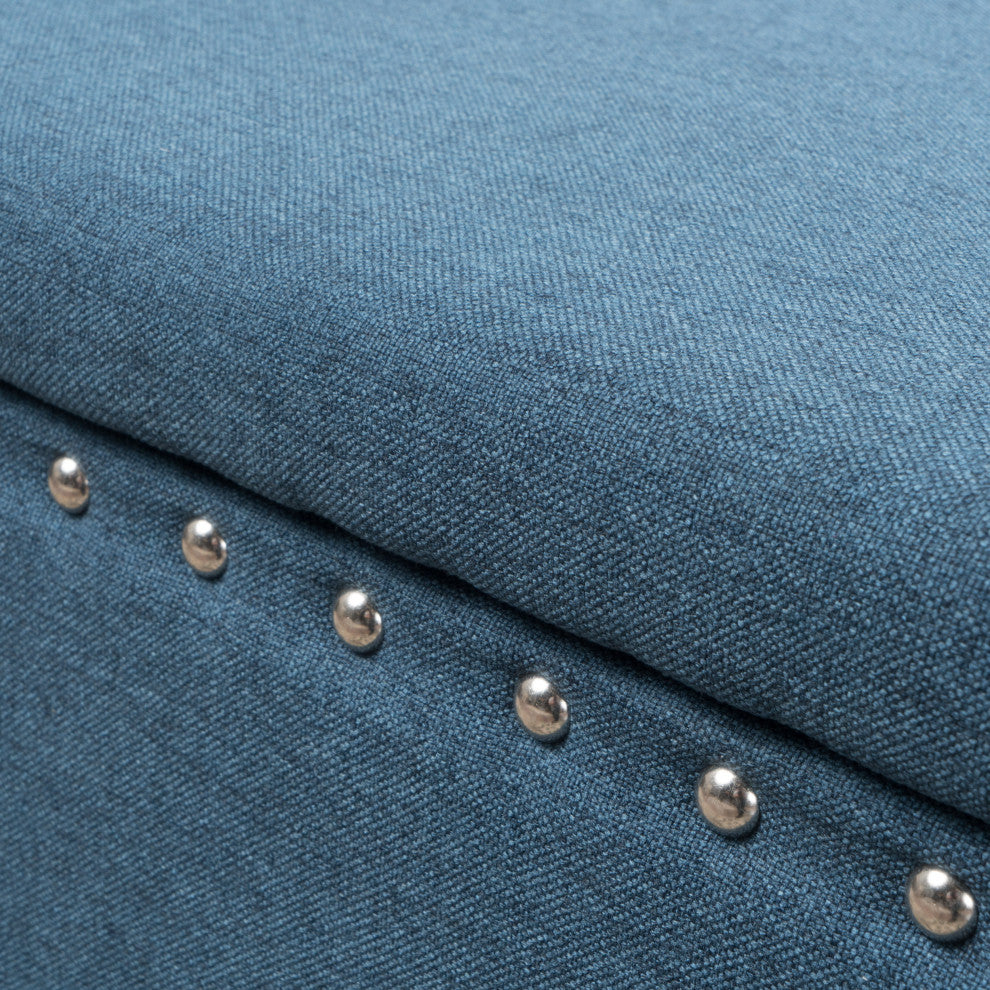 GDF Studio Evvy Fabric Storage Ottoman, Deep Blue