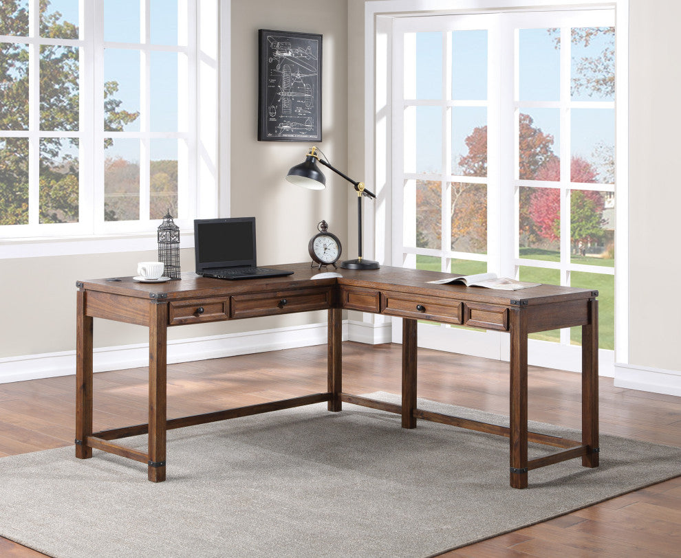 Baton Rouge L-Shape Desk, Brushed Walnut Finish
