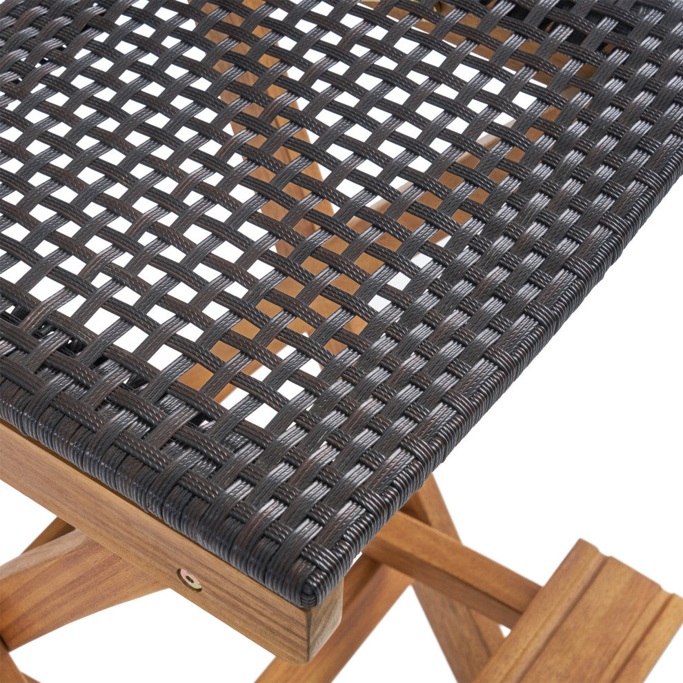 Elizabeth Outdoor 45" Rectangular 5-Piece Wood and Wicker Bar Height Set, Natural Wood